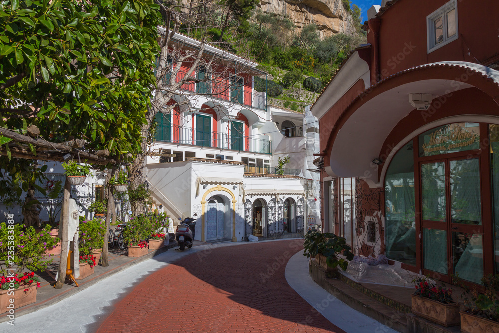 colorful alleys in the center of Positano