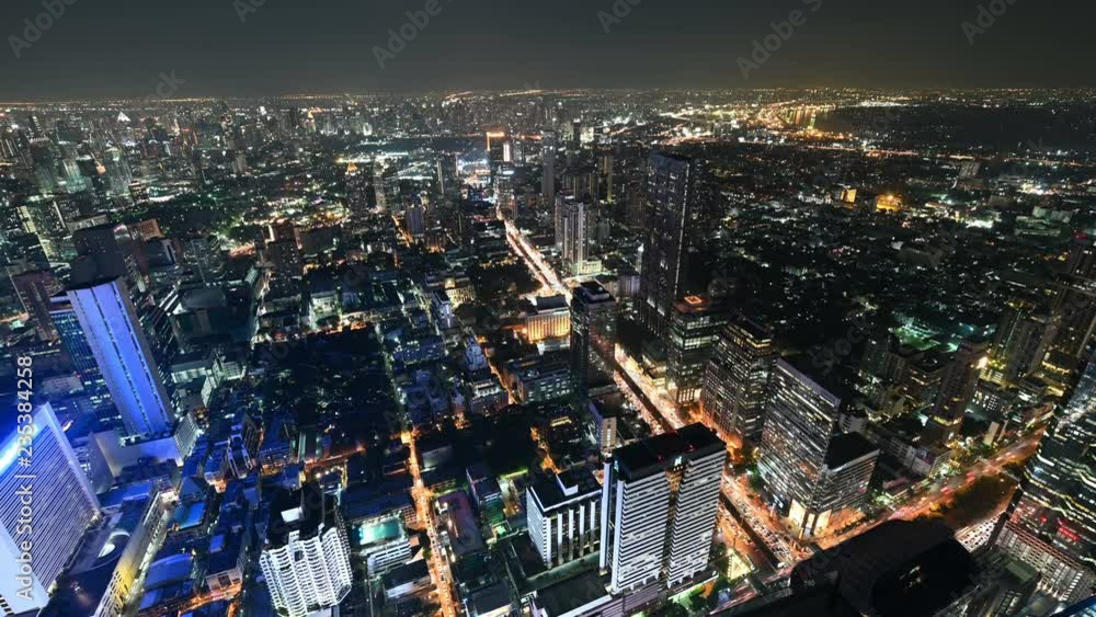 4K Time lapse of bird view of view of Bangkok city at night