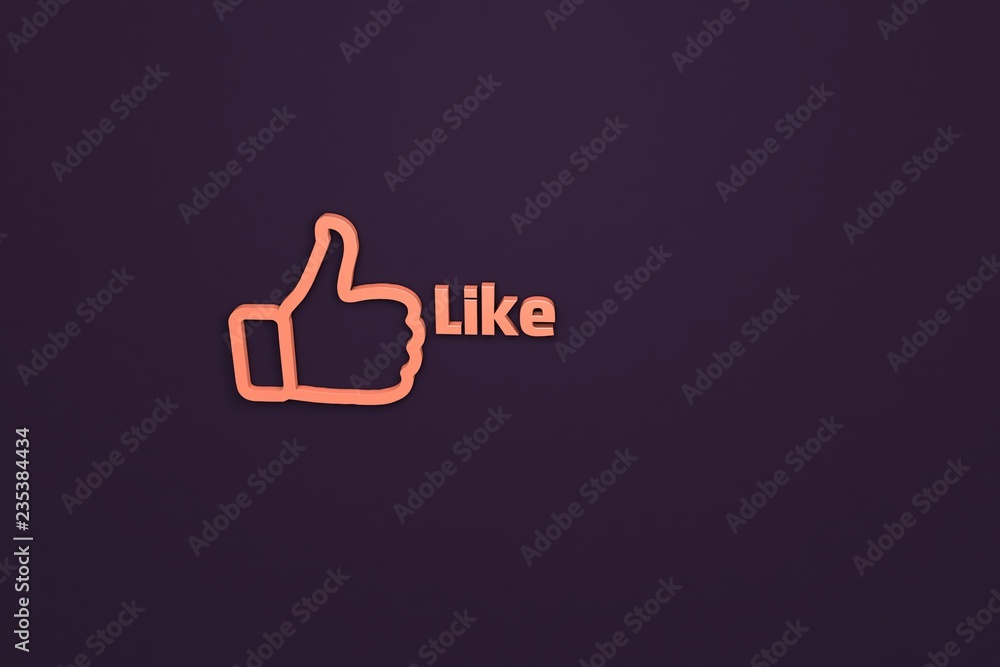 Text Like with orange 3D illustration and dark-violet background Text Like with orange 3D illustration and dark-violet background