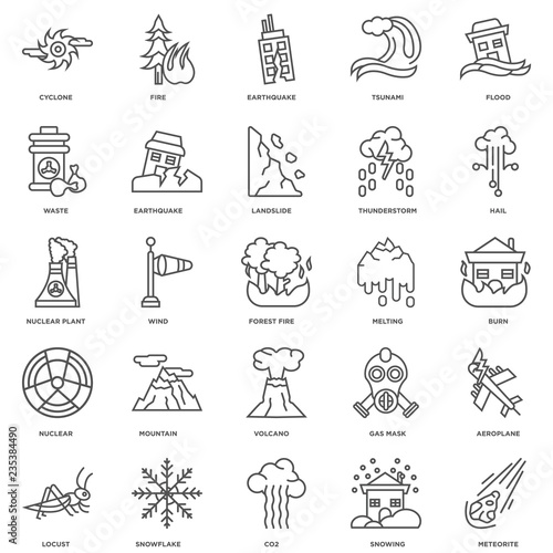 Simple Set of 25 Vector Line Icon. Contains such Icons as Meteor