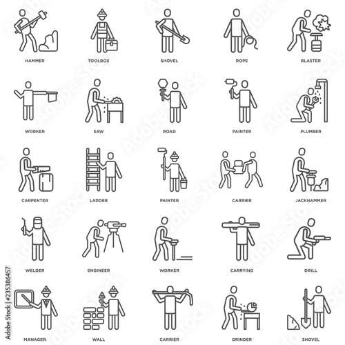 Simple Set of 25 Vector Line Icon. Contains such Icons as Shovel
