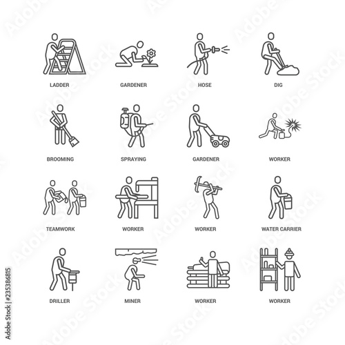 Simple Set of 16 Vector Line Icon. Contains such Icons as Worker