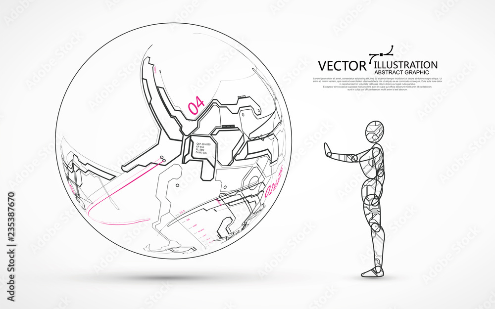 Obraz premium Futuristic sci-fi scenes, robots, aircraft, vector illustration.