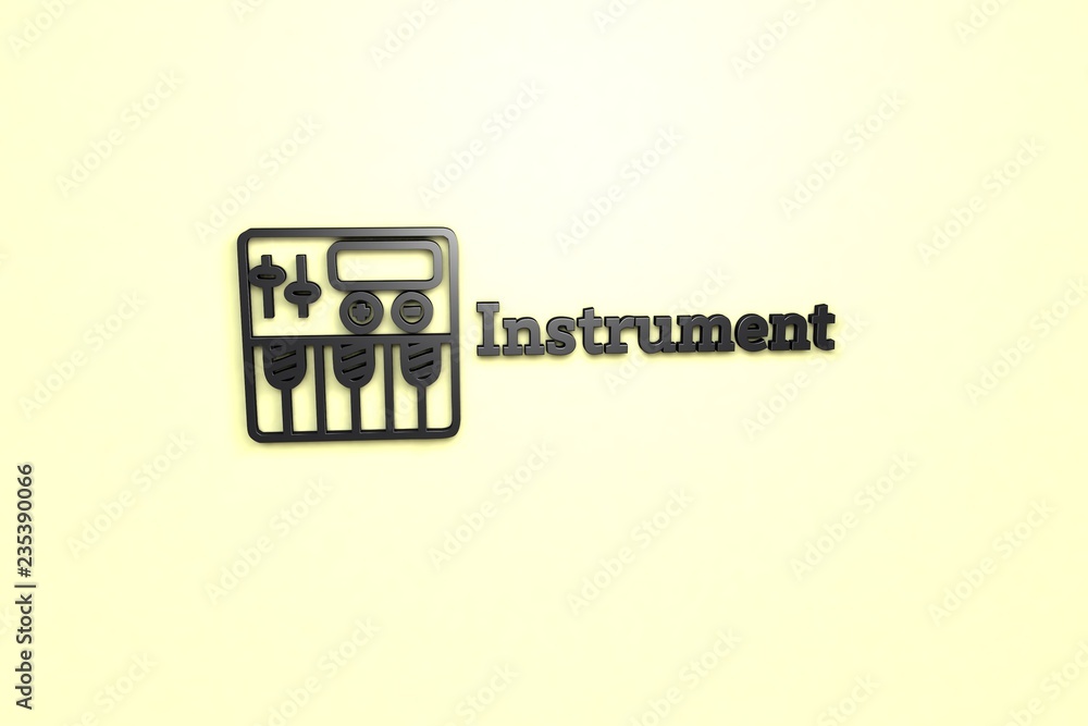 Text Instrument with dark 3D illustration and yellow background Text Instrument with dark 3D illustration and yellow background