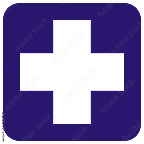White cross at blue frame, vector icon