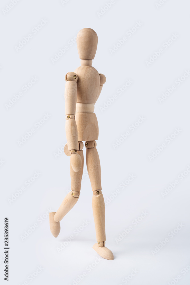 walk wooden mannequin isolated on white background walk wooden mannequin isolated on white background