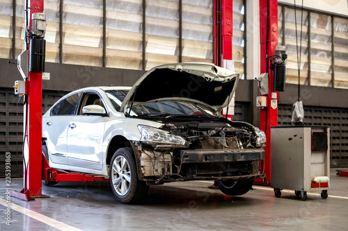 car repair station with soft-focus and over light in the background