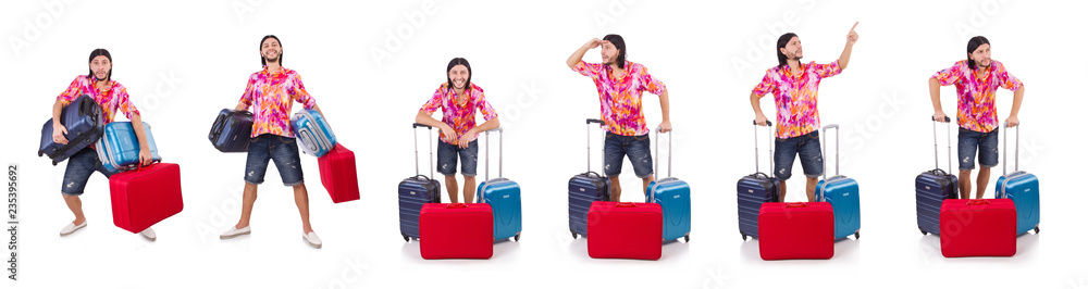 Man travelling with suitcases isolated on white Man travelling with suitcases isolated on white