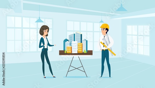 Group of architects with city architecture layout