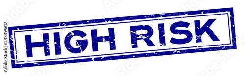 Grunge blue high risk word square rubber seal stamp on white background