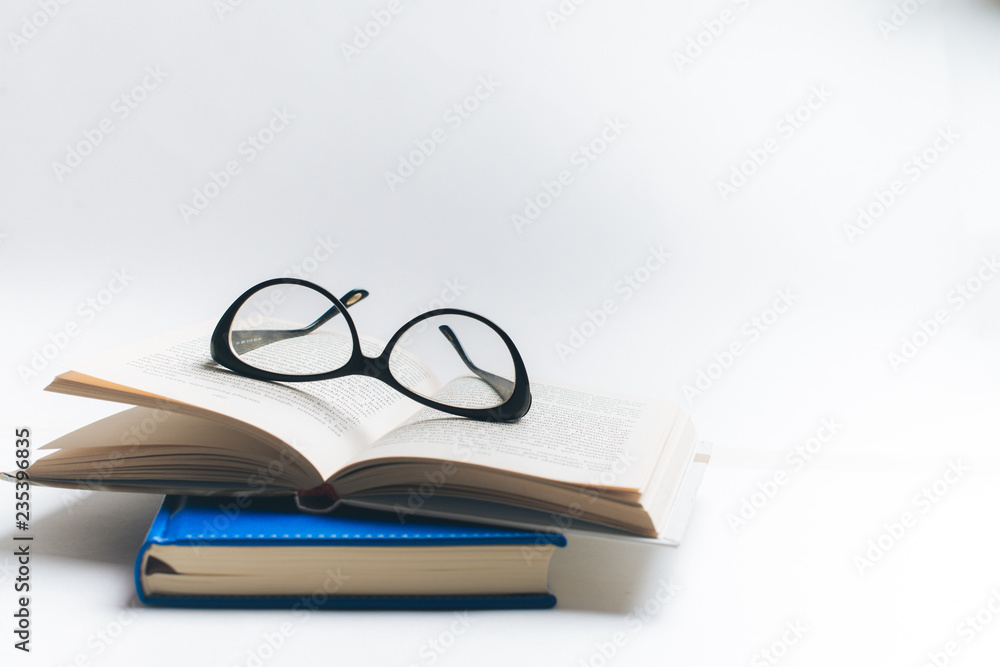 Notebook with glasses and pen, Book with glasses, Blue notebook with glasses, Book with cup of tea Notebook with glasses and pen, Book with glasses, Blue notebook with glasses, Book with cup of tea