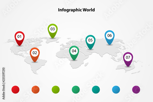 infographic country world map, international world flags, continents background