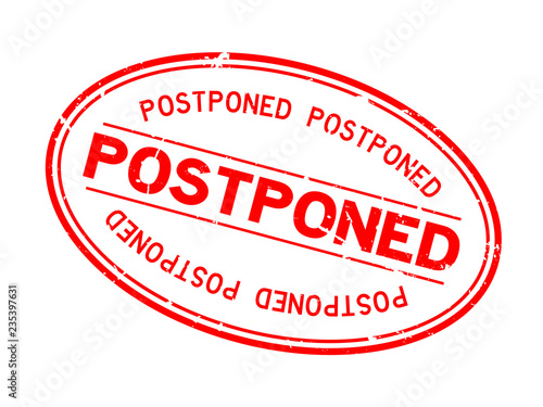 Grunge red postponed word oval rubber seal stamp on white background