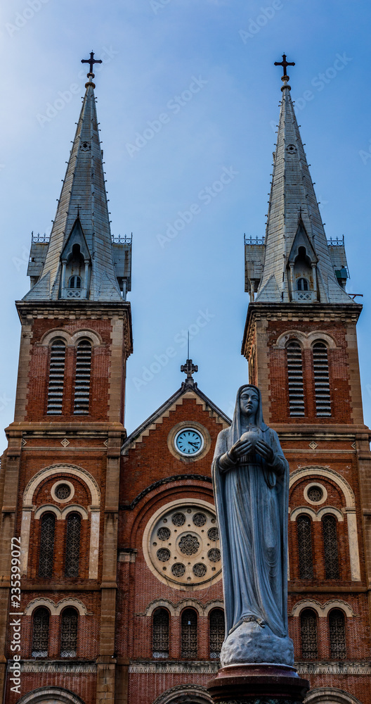 Saigon catherdral with Madonna statue infront
