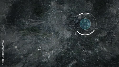 Surveillance drone or satellite camera scanning London, United Kingdom
