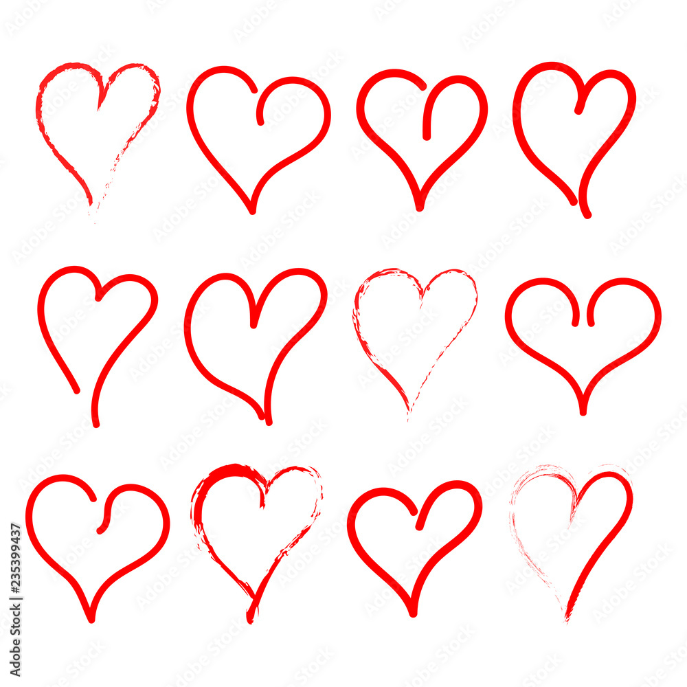 Hearts, for Valentine's day. Hand drawn. Flat dessign. Vector.