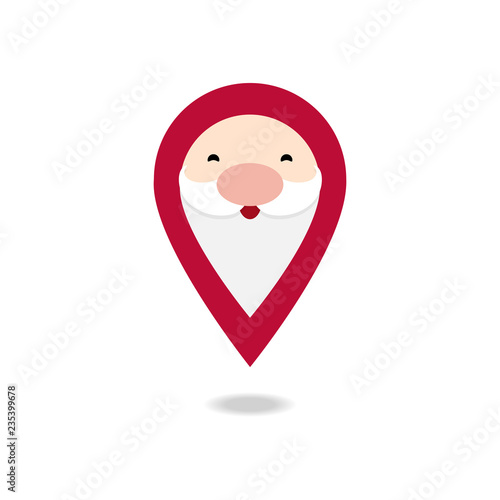 Vector illustration of isolated Santa Claus pin, location icon on white background.