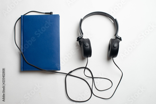 Headphones and Books Audiobook Concept, Headphones with books