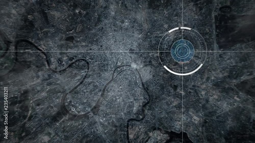 Surveillance drone or satellite camera scanning Moscow, Russia
