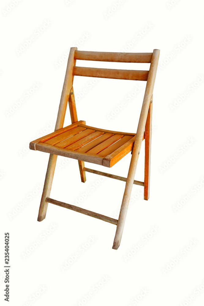 A wooden folding chair on a white background. A wooden folding chair on a white background.