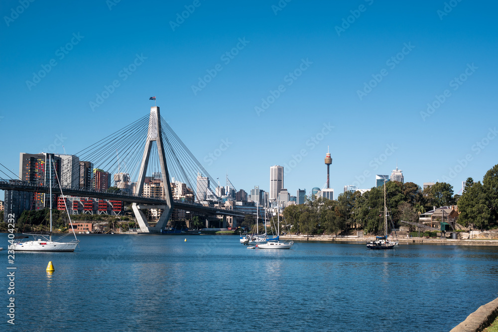 Sydney's Rozelle Bay, ANZAC Bridge and city 