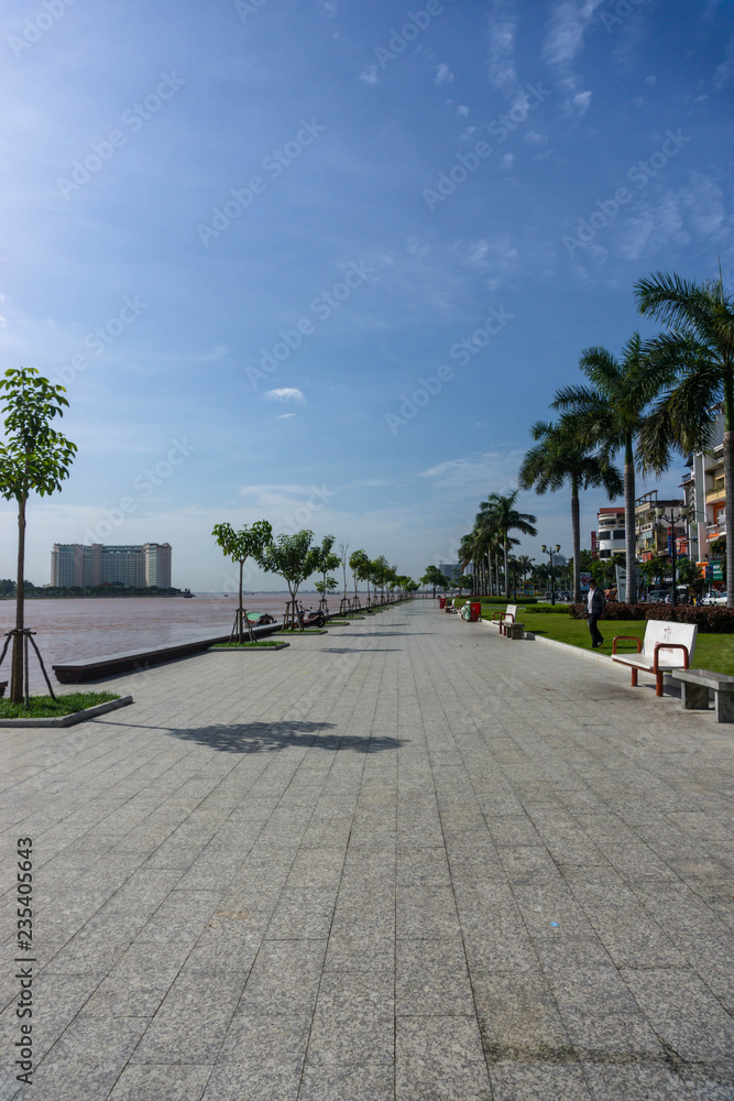 Sisowath Quay Promenade with Palm Trees in Phnom Penh Sisowath Quay Promenade with Palm Trees in Phnom Penh