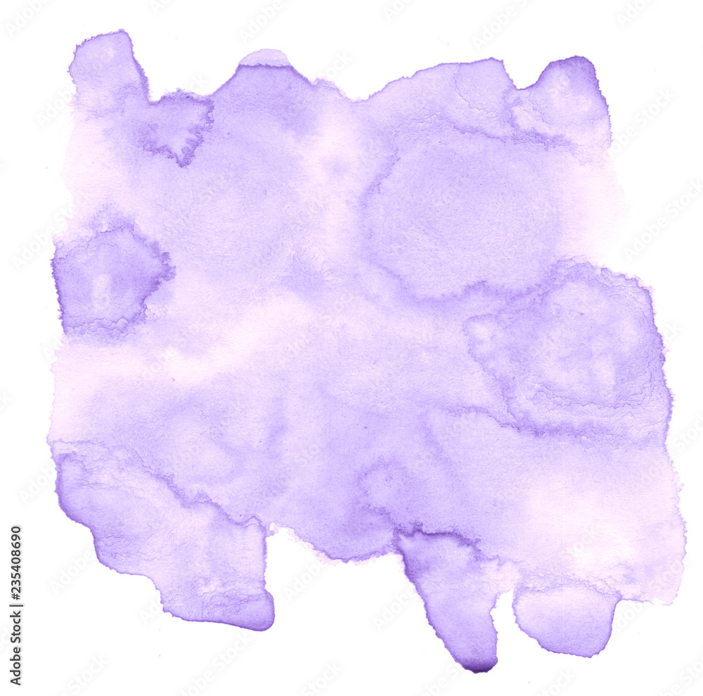Lilac pastel watercolor hand-drawn isolated wash stain on white background for text, design. Abstract texture made by brush for wallpaper, label. Lilac pastel watercolor hand-drawn isolated wash stain on white background for text, design. Abstract texture made by brush for wallpaper, label.
