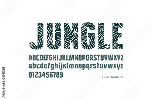 Decorative sans serif font with palm leaf pattern