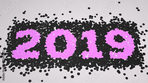 2019 number made from black and purple confetti