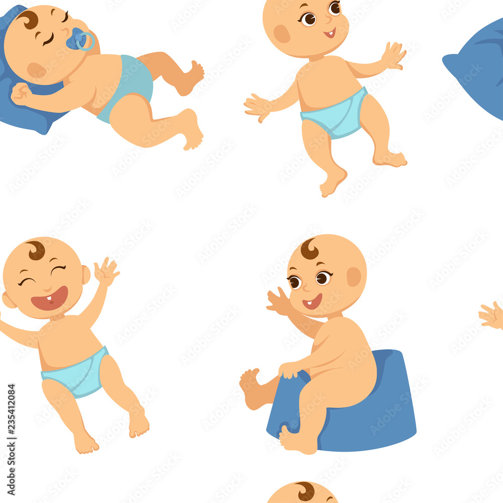 Baby toddler vector flat character seamless pattern. Baby toddler vector flat character seamless pattern.