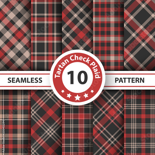 Classic tartan, Picnic tablecloth, Gingham, Buffalo, Lamberjack, Merry Christmas check plaid seamless patterns.