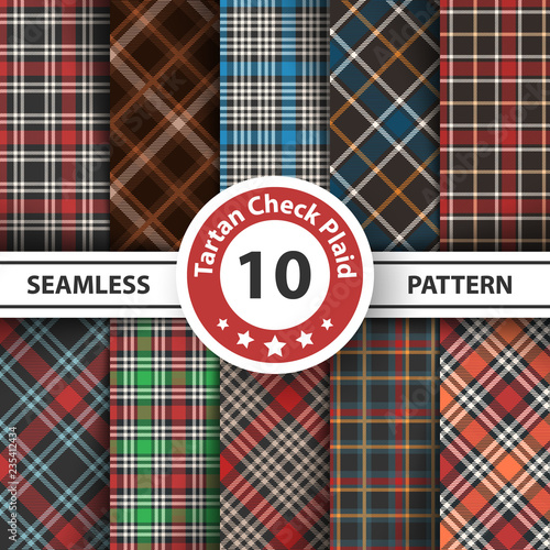 Classic tartan, Picnic tablecloth, Gingham, Buffalo, Lamberjack, Merry Christmas check plaid seamless patterns.