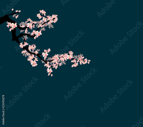 Watercolor sakura frame. Background with blossom cherry tree branches for new year 2019