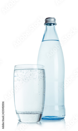 bottle of water and glass