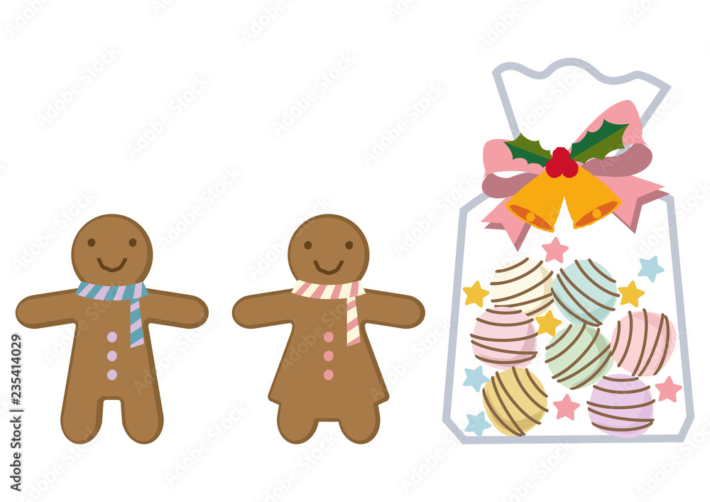 Fototapeta premium ジンジャーブレッドのイラスト。ジンジャーマンクッキーの挿絵。 焼き菓子のデザイン素材。