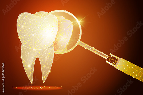 healthy tooth. dental clinic. a golden dust effect . polygonal low poly design.