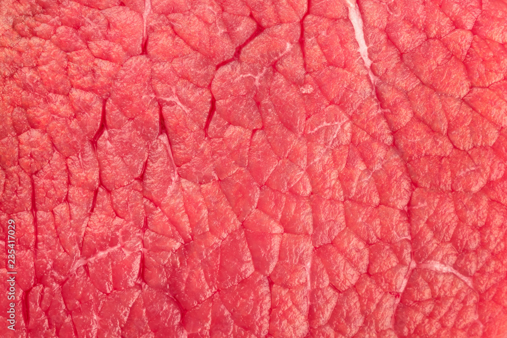 An overhead photo of meat texture, raw cut, also called eye round beef ...