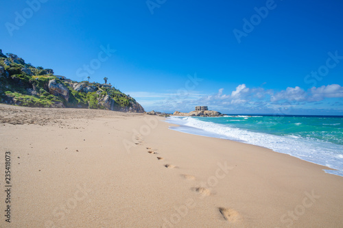 Atlanterra Beach with Cape Plata and bunker in horizon of Zahara de los Atunes village (Cadiz, Andalusia, Spain) photo