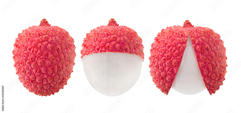 lychee, clipping path, isolated on white background, full depth of field - obrazy, fototapety, plakaty 