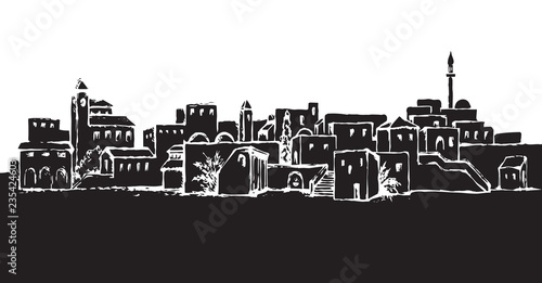City in a desert. Vector drawing