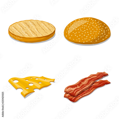 Vector design of burger and sandwich sign. Set of burger and slice stock vector illustration.