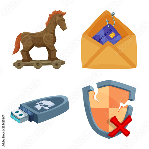 Vector illustration of virus and secure sign. Collection of virus and cyber vector icon for stock.