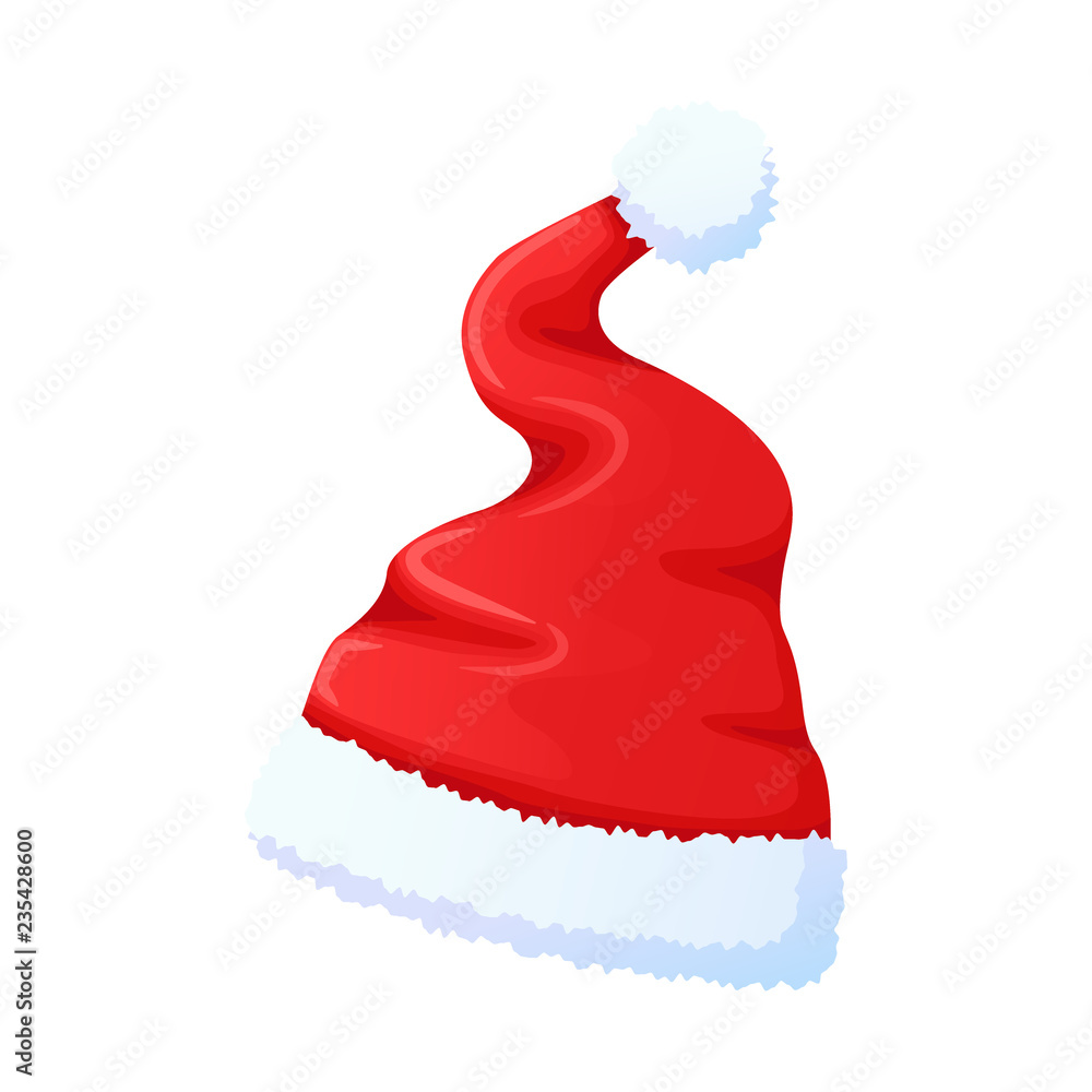 Set of red Santa Claus hat, New Year cap. Red hat with white pompon. Christmas clothes, holiday symbol. Vector illustration in flat style. Set of red Santa Claus hat, New Year cap. Red hat with white pompon. Christmas clothes, holiday symbol. Vector illustration in flat style.