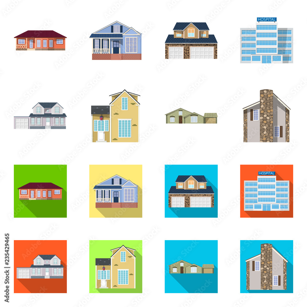 Isolated object of building and front symbol. Collection of building and roof stock vector illustration.