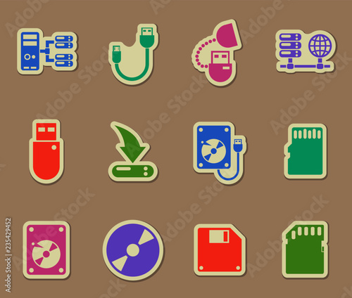 Tableau sur toile memory drives color vector icons on paper stickers