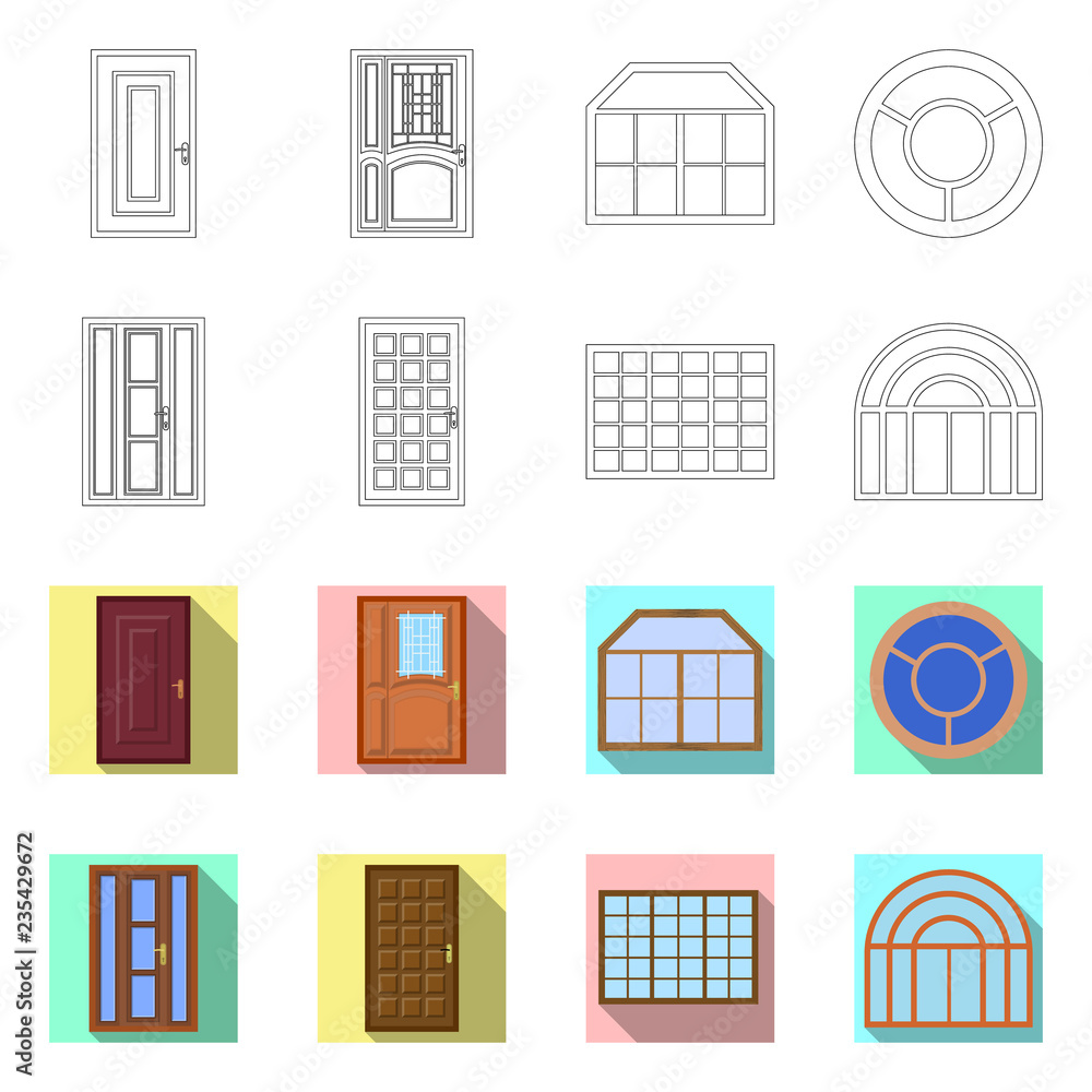 Vector design of door and front sign. Collection of door and wooden vector icon for stock. Vector design of door and front sign. Collection of door and wooden vector icon for stock.