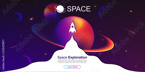 Vector space background with planets and stars. Space exploration. Gradient Fluid Design.