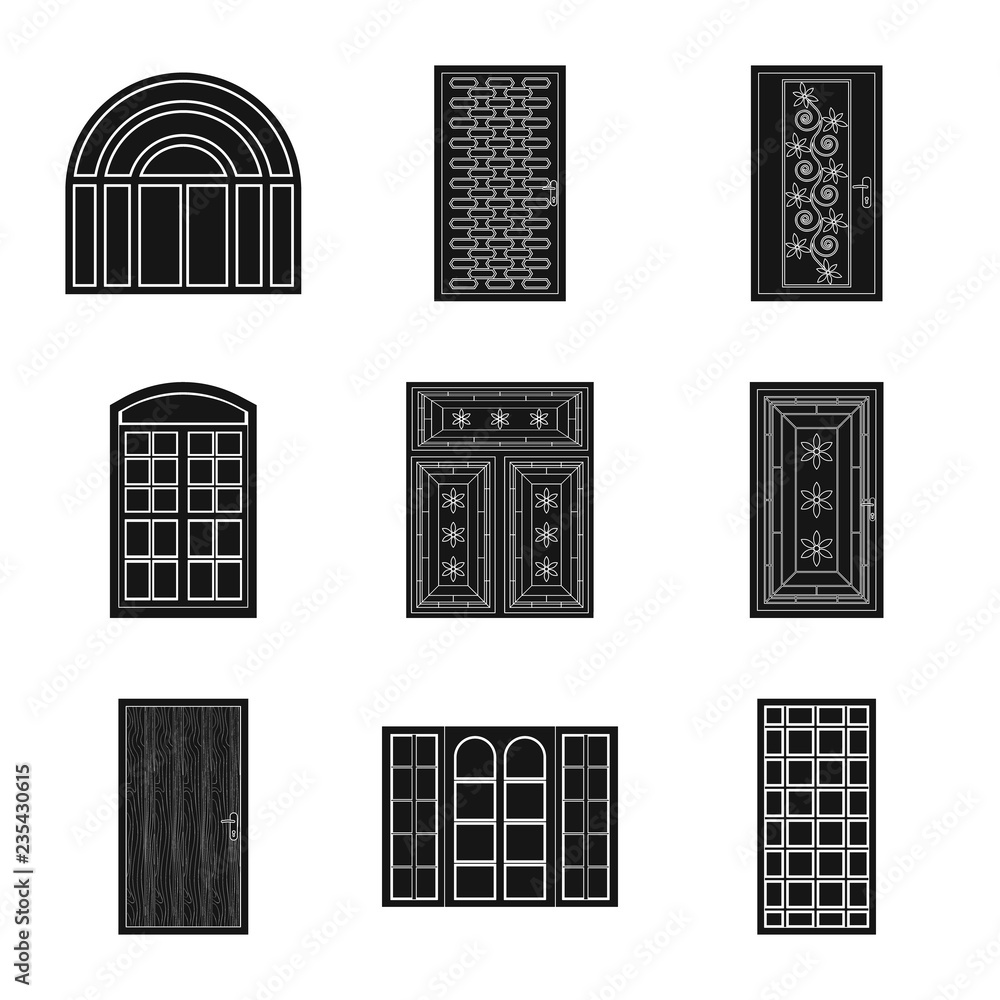 Vector illustration of door and front symbol. Set of door and wooden stock vector illustration.