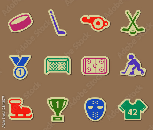 hockey color vector icons on paper stickers