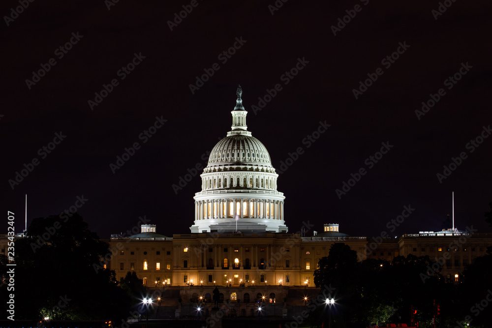 Dome of US Capitol by night in Washington DC